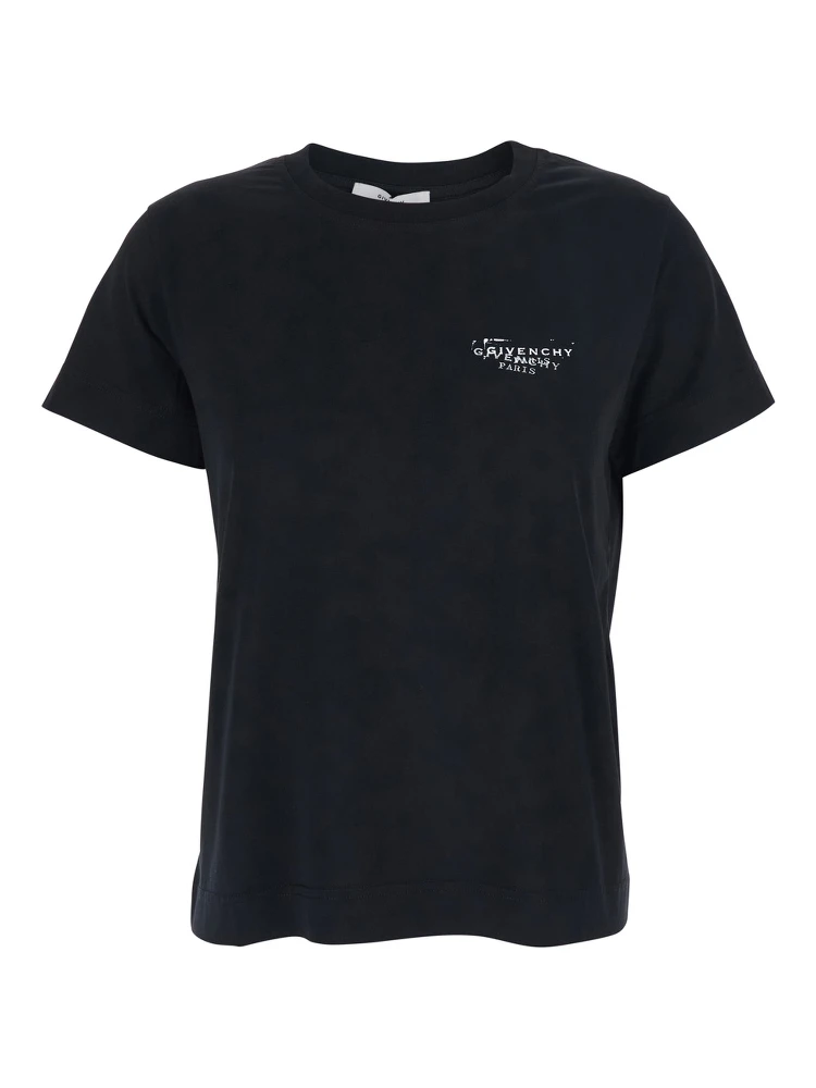 Black Crew Neck T-Shirt with Logo on Front and Back in Cotton Woman