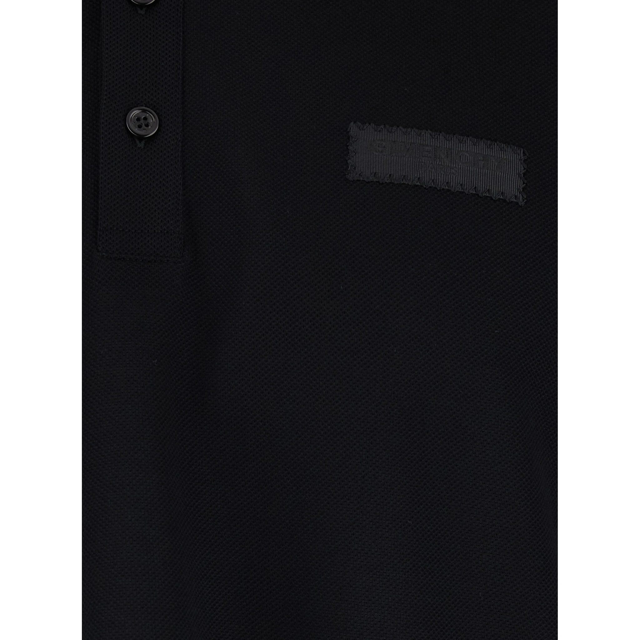 Black Polo Shirt with Chest Logo Patch in Cotton Man