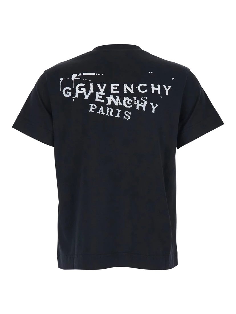 Black Crew Neck T-Shirt with Logo on Front and Back in Cotton Woman