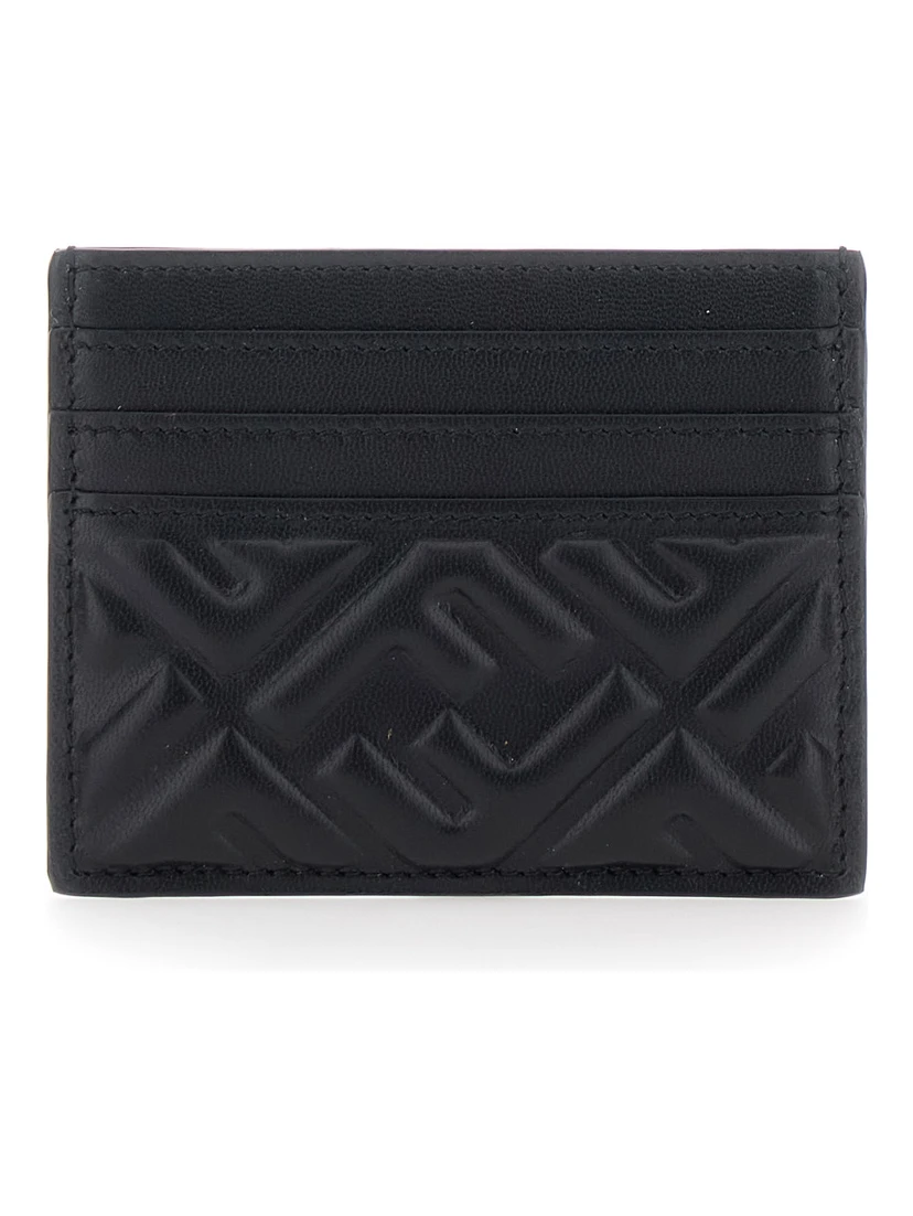 Black Card Holder with Embossed FF Pattern in Leather Woman