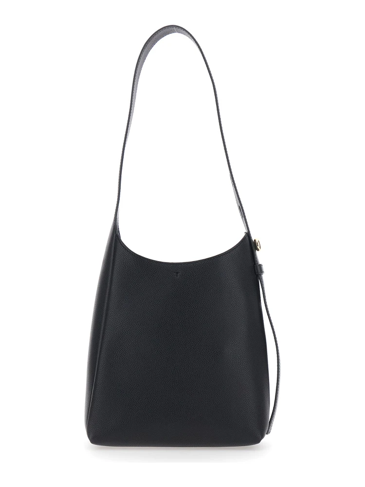 Romy Smal Black Shoulder Bag with Adjustable Strap in Hammered Leather Woman