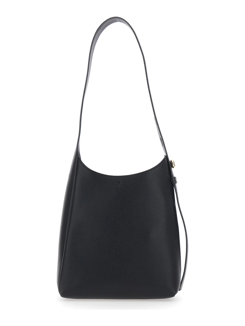 Romy Smal Black Shoulder Bag with Adjustable Strap in Hammered Leather Woman