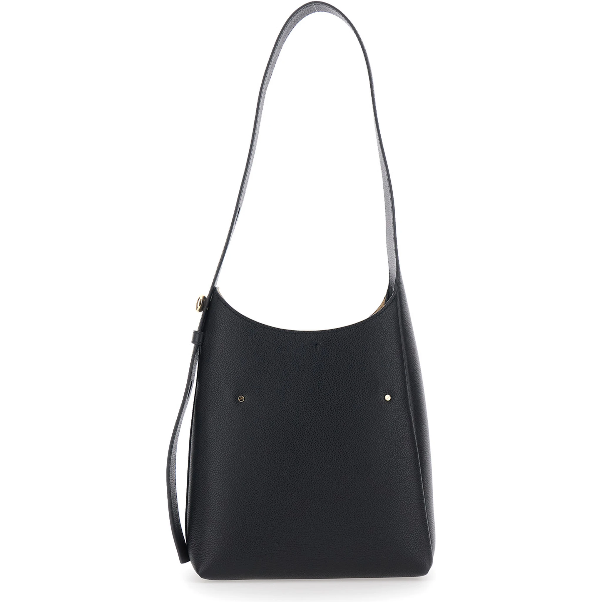 Romy Smal Black Shoulder Bag with Adjustable Strap in Hammered Leather Woman