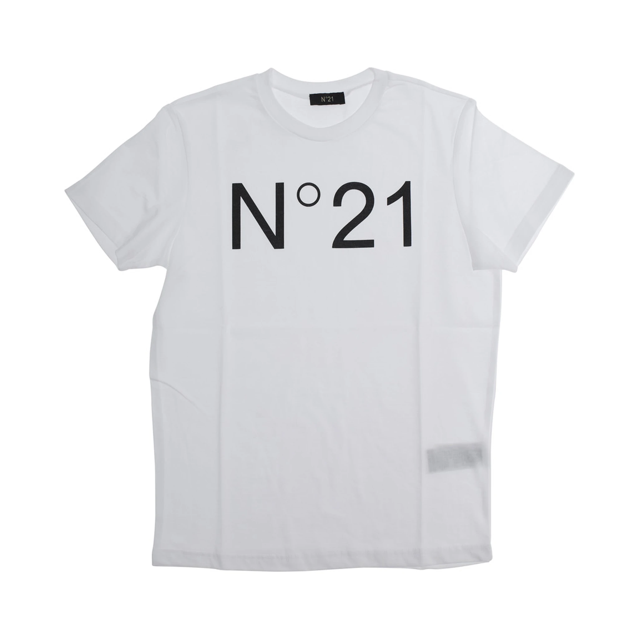 White Crewneck T-Shirt with Maxi Logo Print on the Front in Cotton Girl