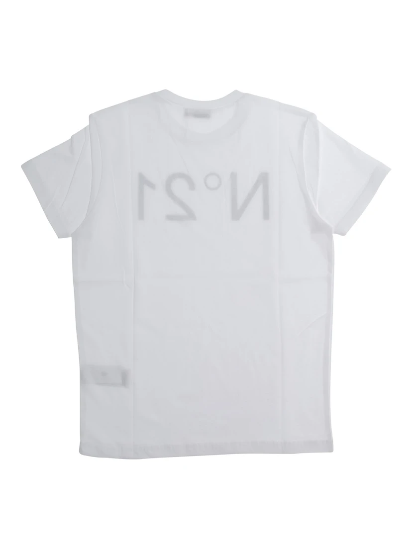 White Crewneck T-Shirt with Maxi Logo Print on the Front in Cotton Girl