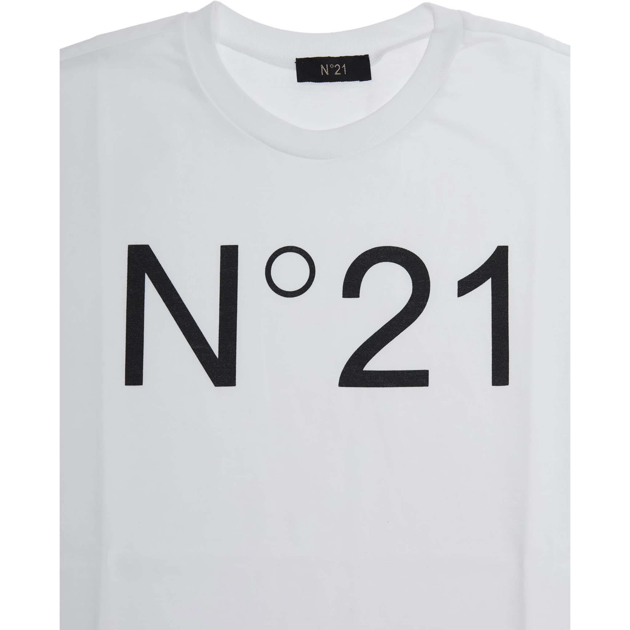 White Crewneck T-Shirt with Maxi Logo Print on the Front in Cotton Girl