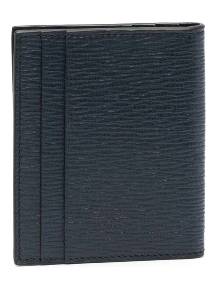 Blue Card Holder with Metallic Gancini Logo on the Front in Leather Man alternative