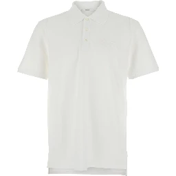 White Polo Shirt with Chest Logo Patch in Cotton Man