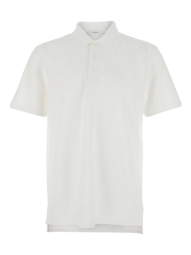 White Polo Shirt with Chest Logo Patch in Cotton Man