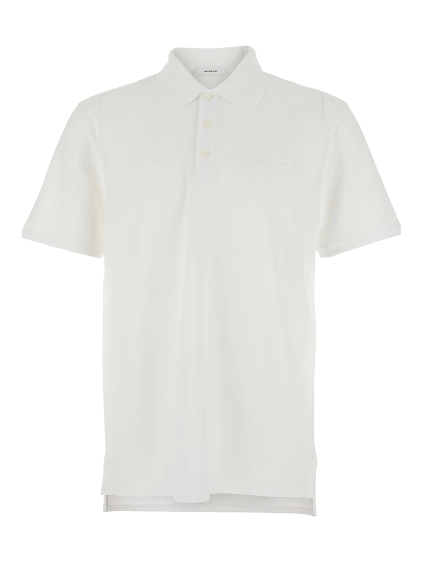 White Polo Shirt with Chest Logo Patch in Cotton Man