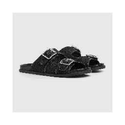 Slide sandals with buckles