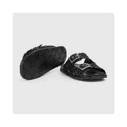 Slide sandals with buckles