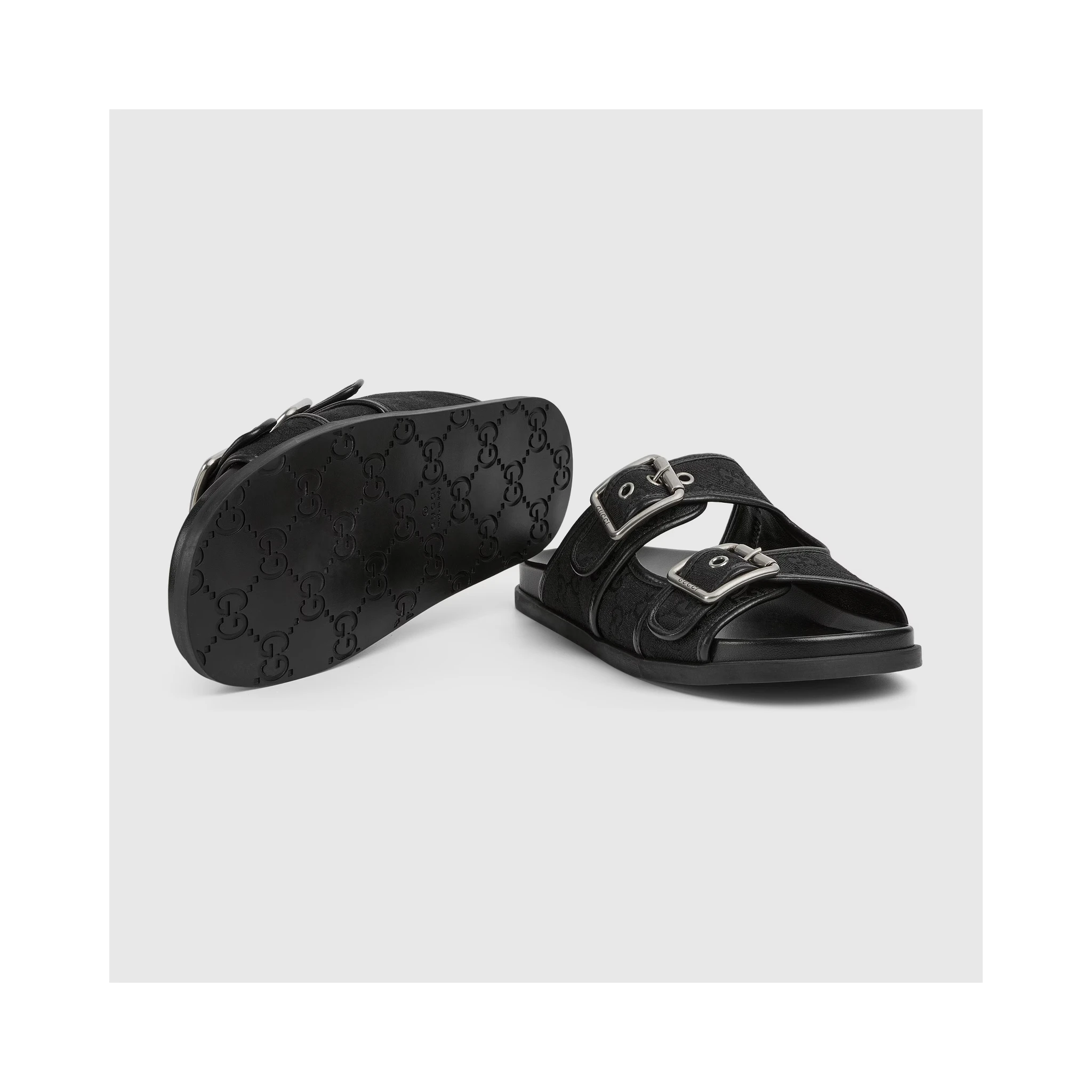 Slide sandals with buckles