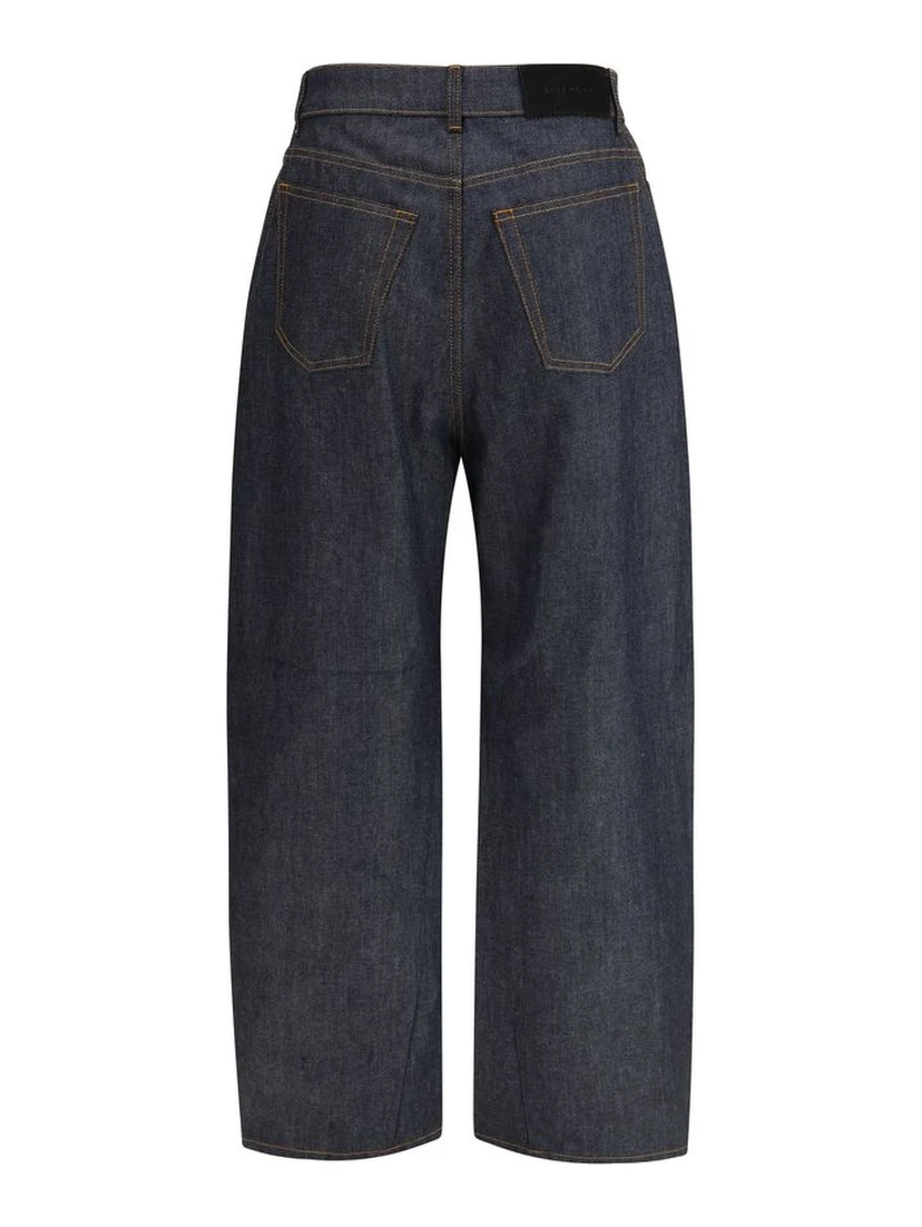 Blue Cotton Casual Pants