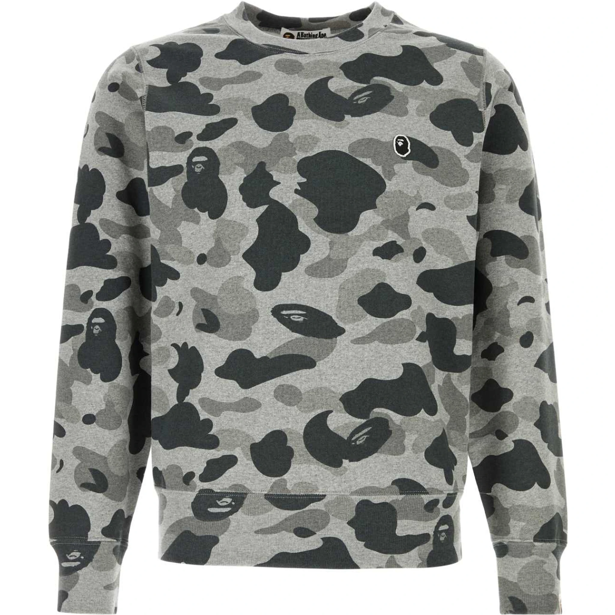 HEATHER GRAY CAMO APE HEAD ONE POINT CREWNECK SWEA