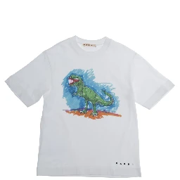 White Crewneck T-Shirt with Print on the Front and Logo Lettering on the Front in Cotton Boy