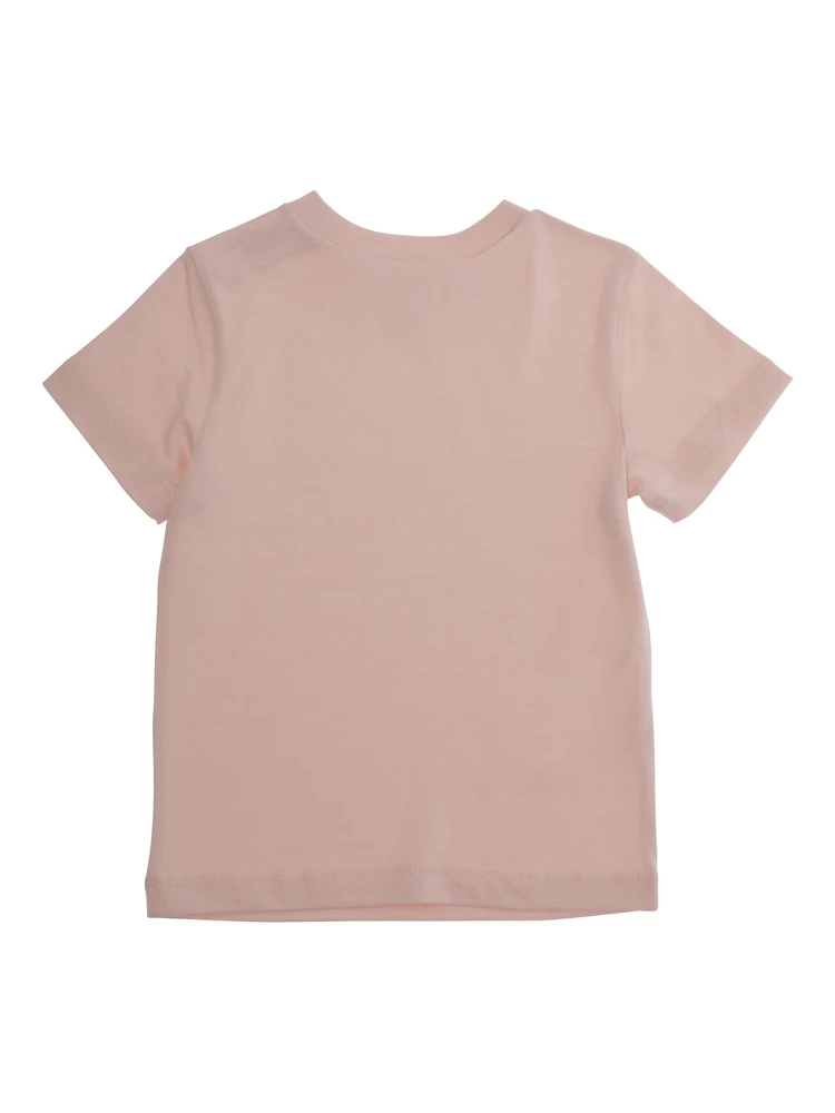 Pink Crewneck T-Shirt with Logo Lettering on the Front in Cotton Baby alternative