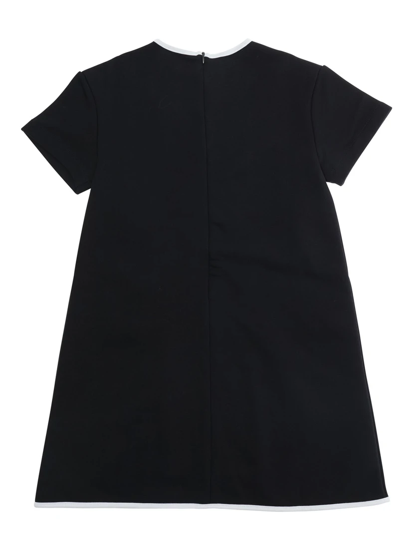 Black Dress with Logo Lettering on the Front and Contrasting Details on the Front in Cotton Girl