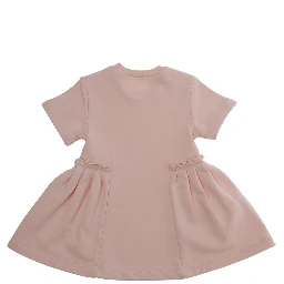 Pink Crewneck Dress with Logo Lettering on the Front and Puffed Skirt in Cotton Baby