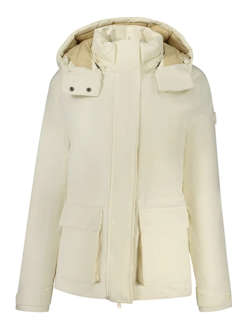 White Polyester Women Parka Jacket