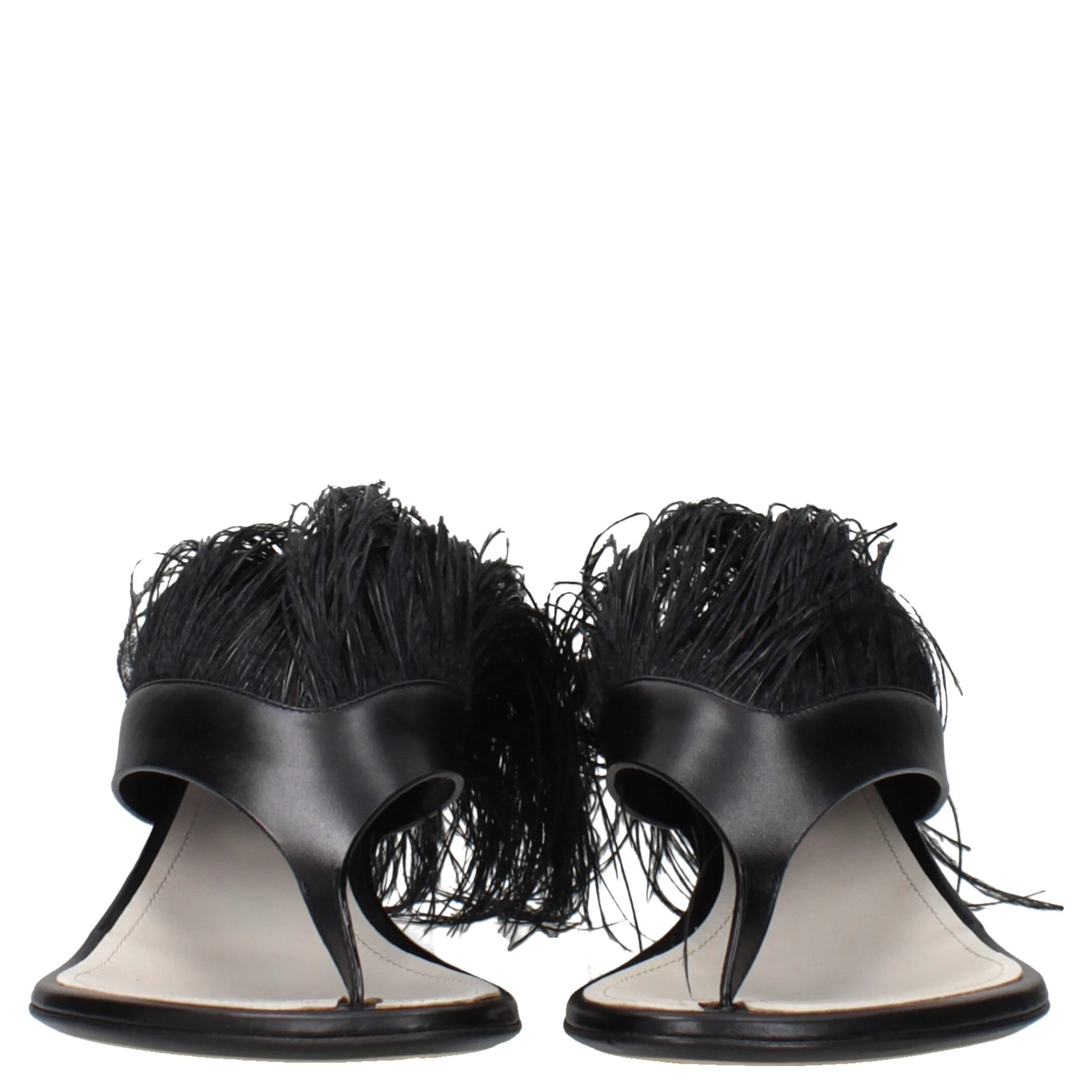 Black Leather Flip-Flop Sandals