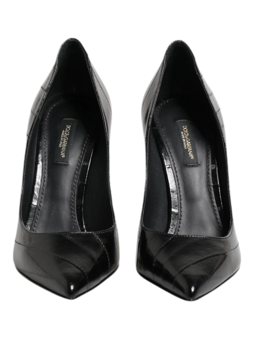 Black Leather Stiletto High Heels Pumps Shoes