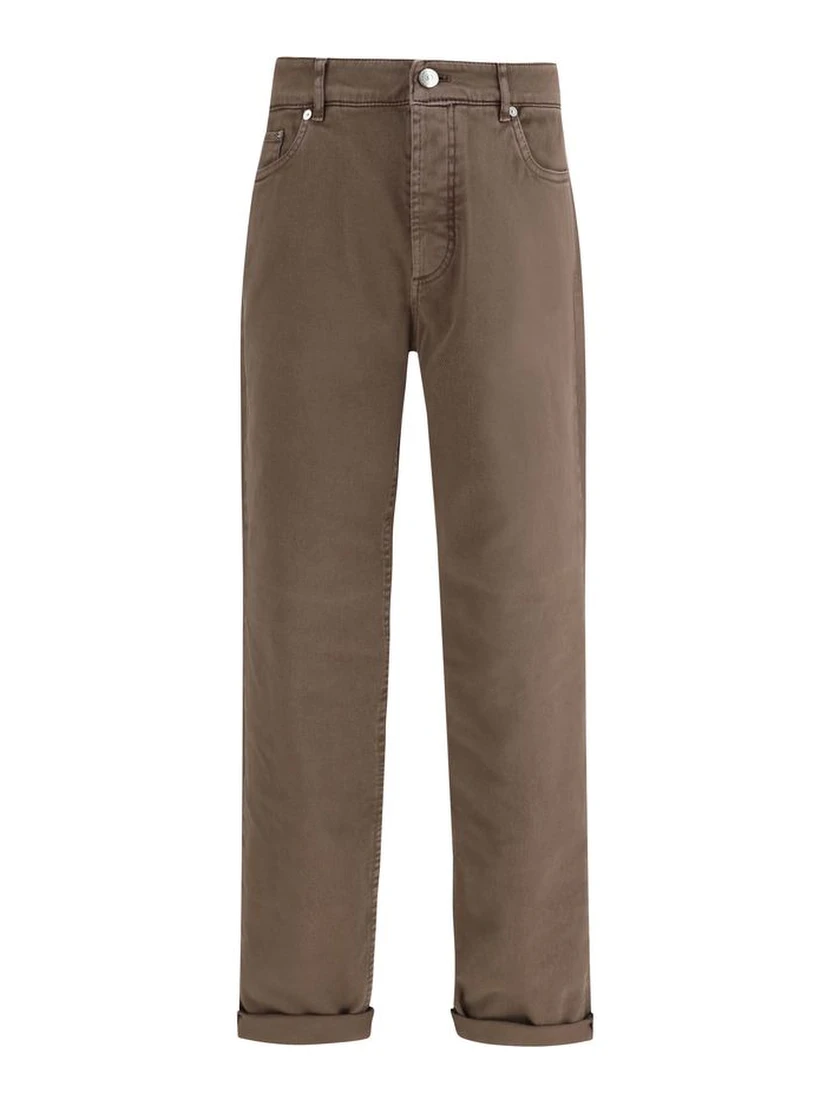 Brown Cotton Relaxed Fit Jeans