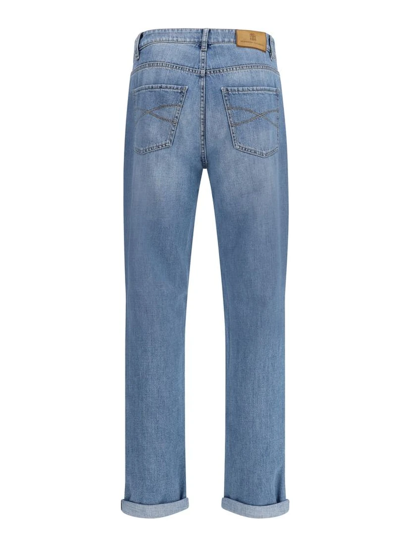 Light Blue Cotton Straight-Leg Jeans