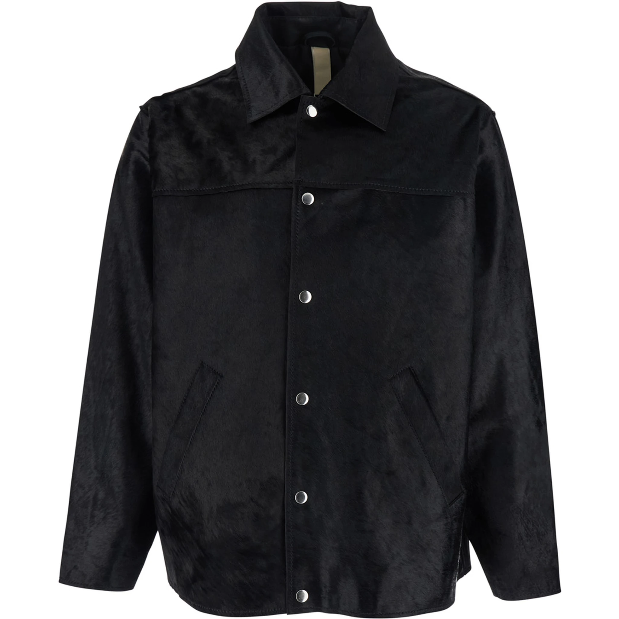 Black Jacket with Wide Collar and Dropped Shoulders in Cavallino Leather Man