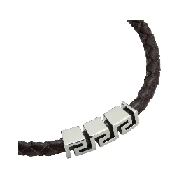 Black Bracelet with Metal Plate and Pendant Detail in Leather Man