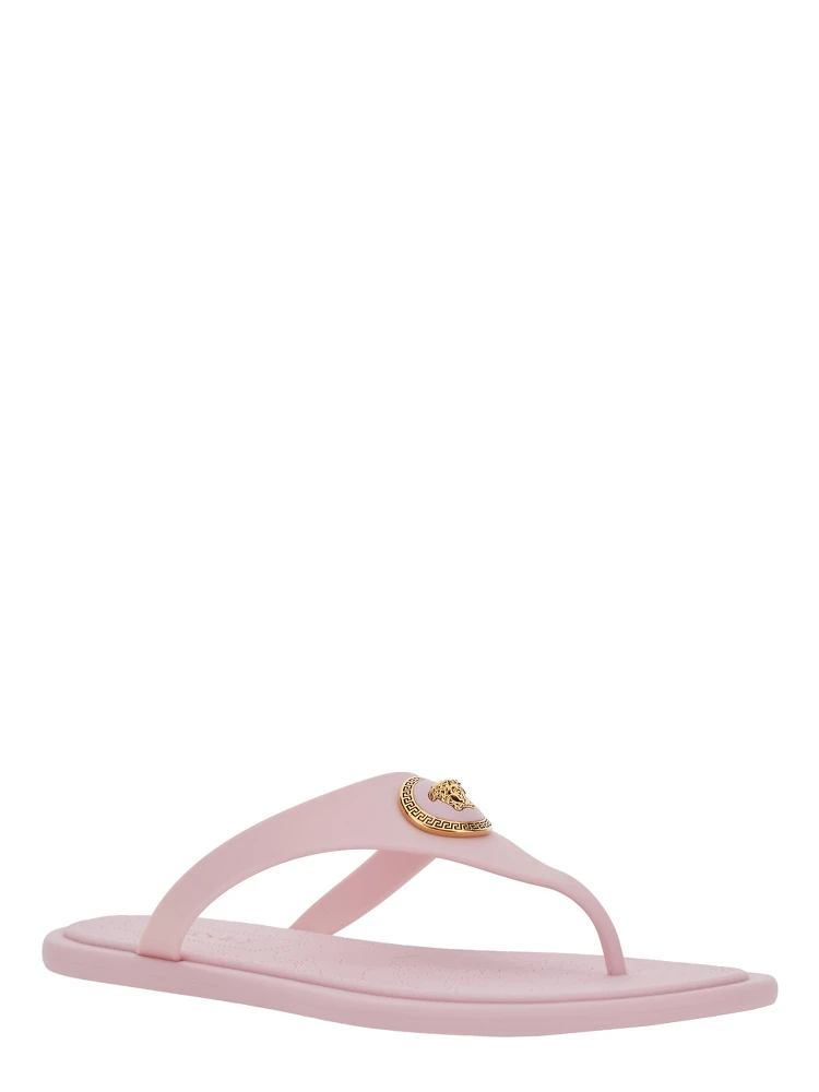 Gianni Ribbon Pink Sandals with Metallic Medusa Head on the Front in Rubber Woman alternative