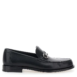 Black Loafers with Metal Ganicini Detail on the Front in Leather Man