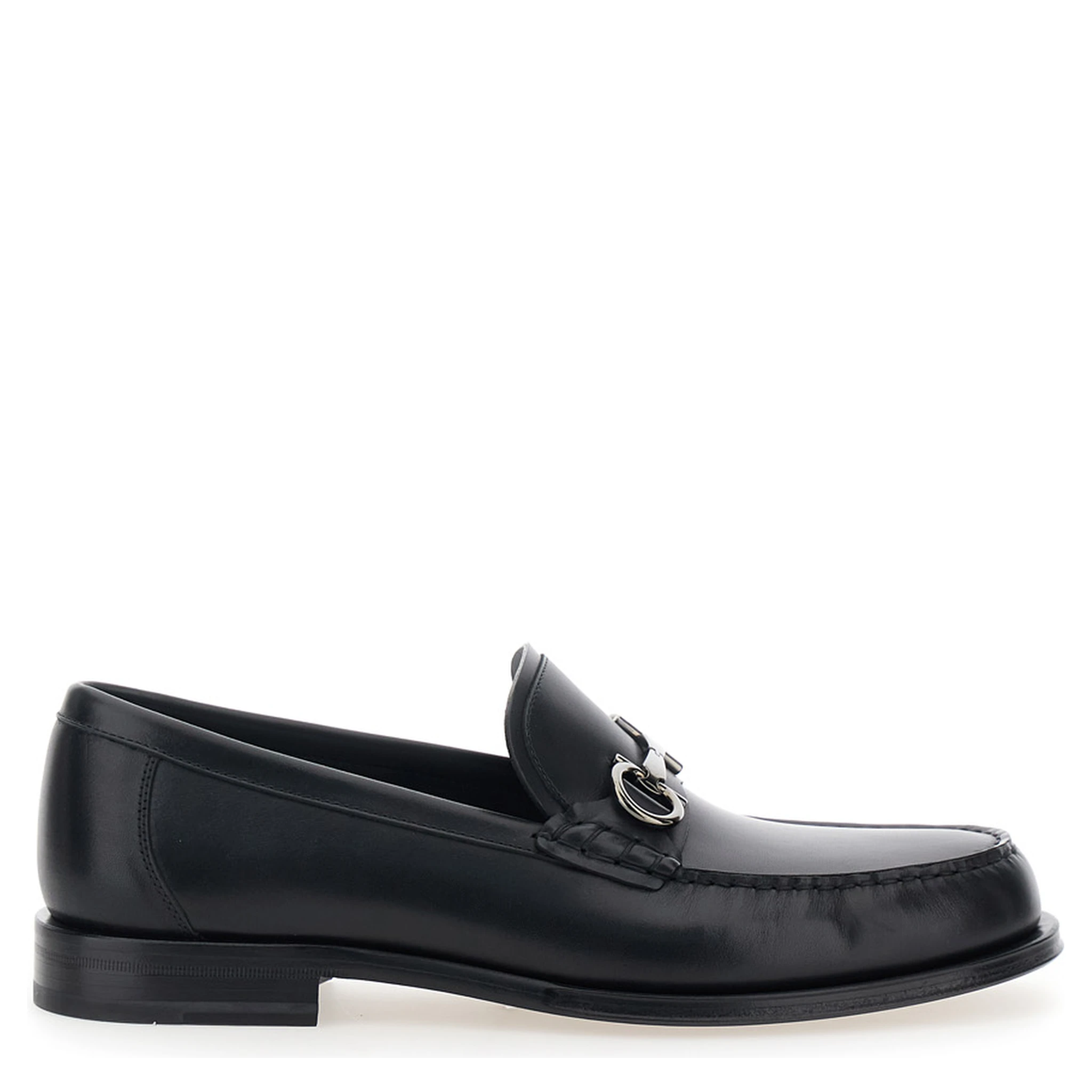 Black Loafers with Metal Ganicini Detail on the Front in Leather Man