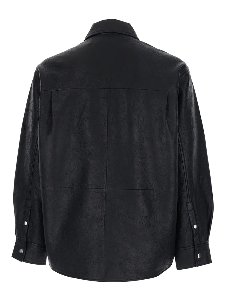 Black Jacket with Classic Collar and Crinkled Effect in Leather Man alternative