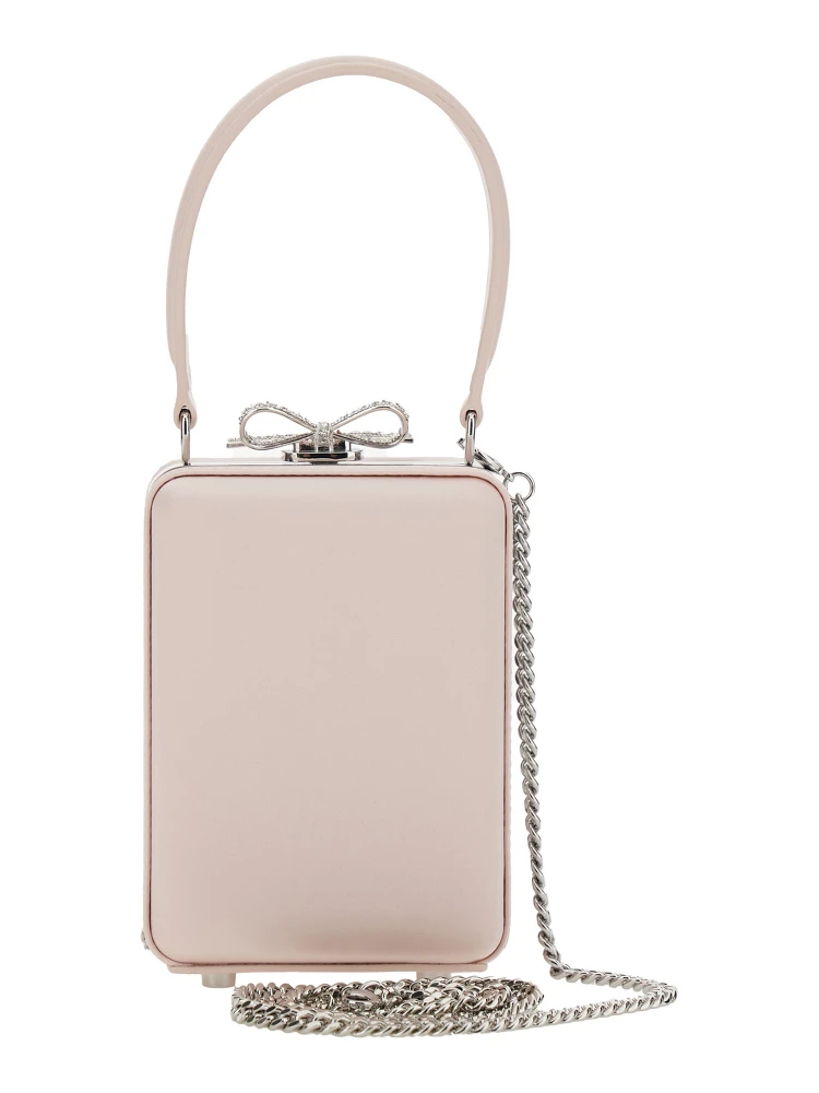 Pink Clutch Bag with All-Over Floral Details and Metallic Bow in Satin Woman alternative