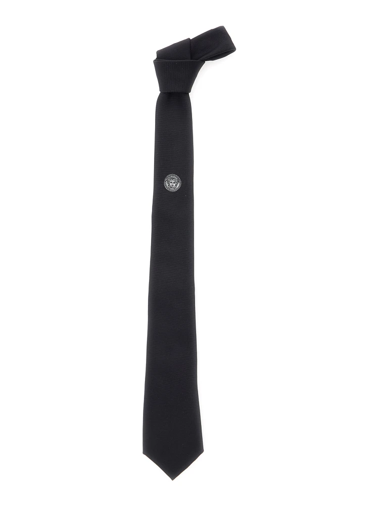 Black TIe with Medusa on the Front in Silk Man