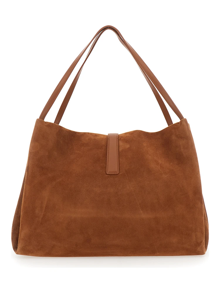 Brown Shoulder Bag with Two Top Handles and Gancini Plaque on the Front in Suede Woman alternative