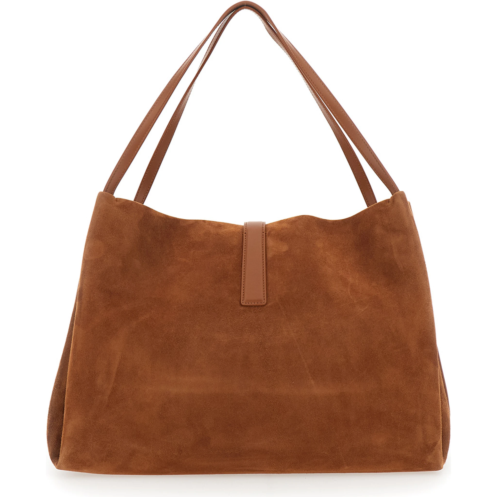 Brown Shoulder Bag with Two Top Handles and Gancini Plaque on the Front in Suede Woman