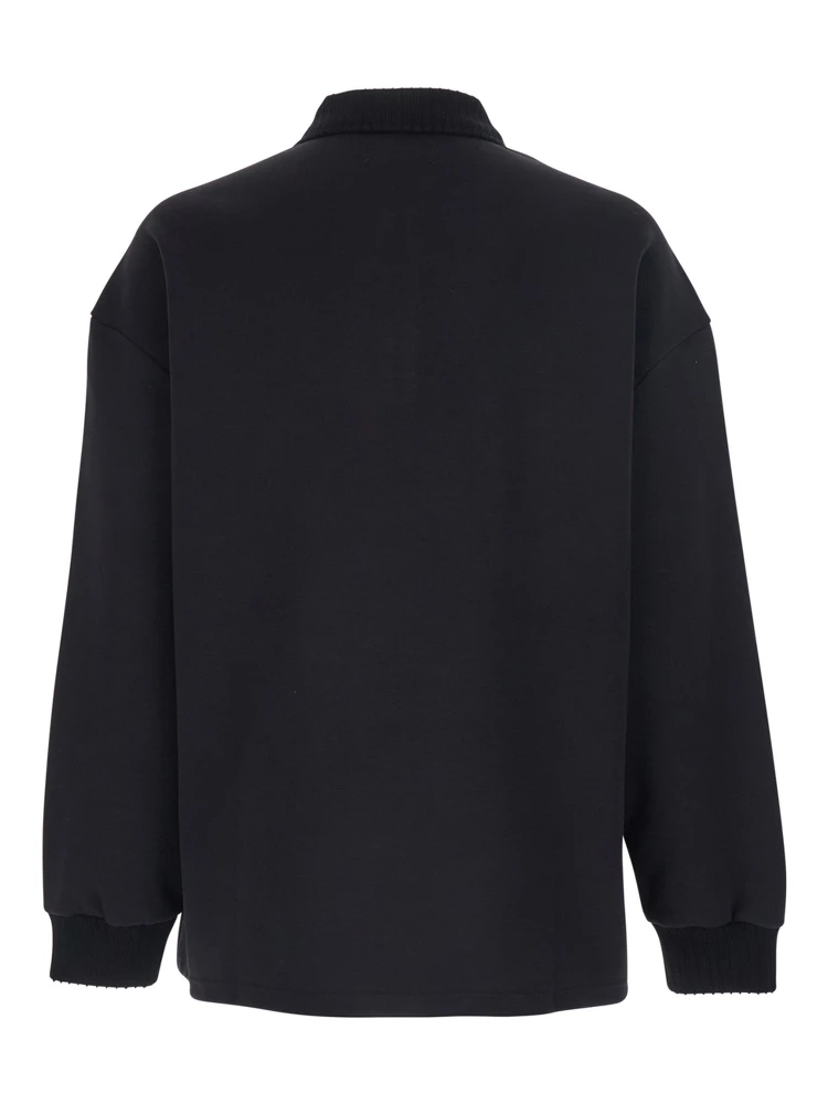 Black Sweatshirt with Polo Neck and Front Lettering Logo in Cotton Man alternative