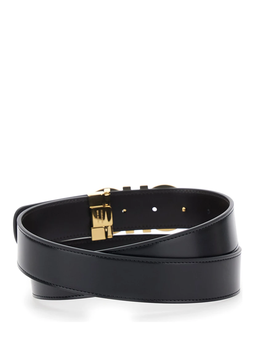 Black Belt with Gancini Buckle in Leather Man