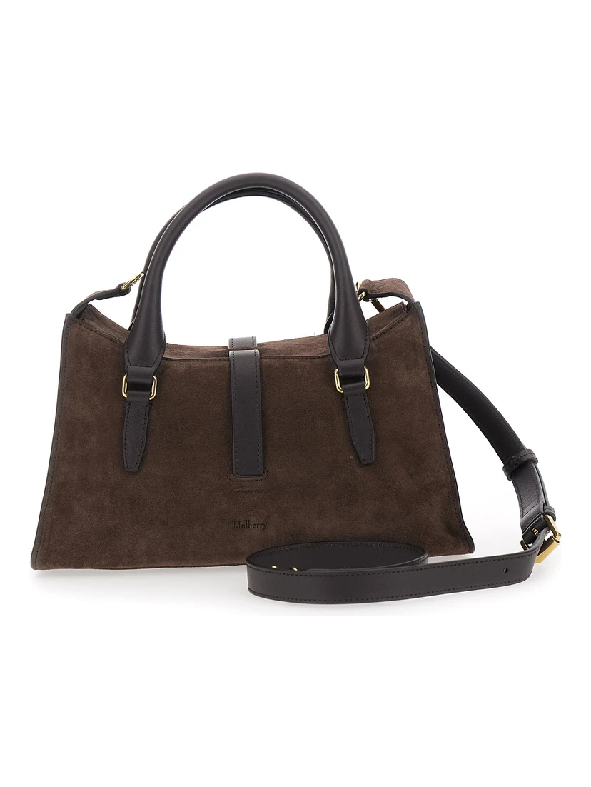 Roxanne Brown Small Handbag with Adjustable and Removable Shoulder Strap and Two Front Pockets in Suede Woman