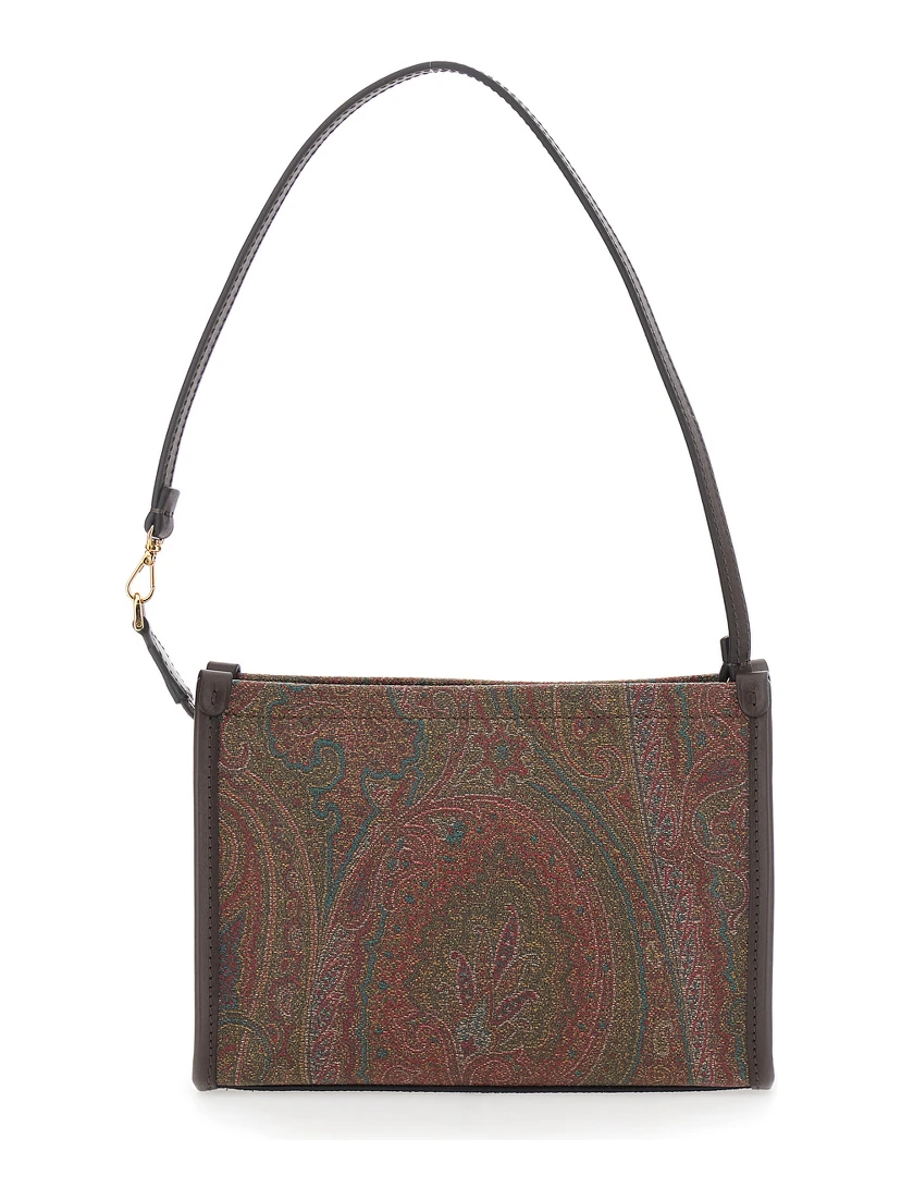 Arnica Brown Clutch with Embroidered Logo on the Front and All-Over Motif in Cotton Blend Woman