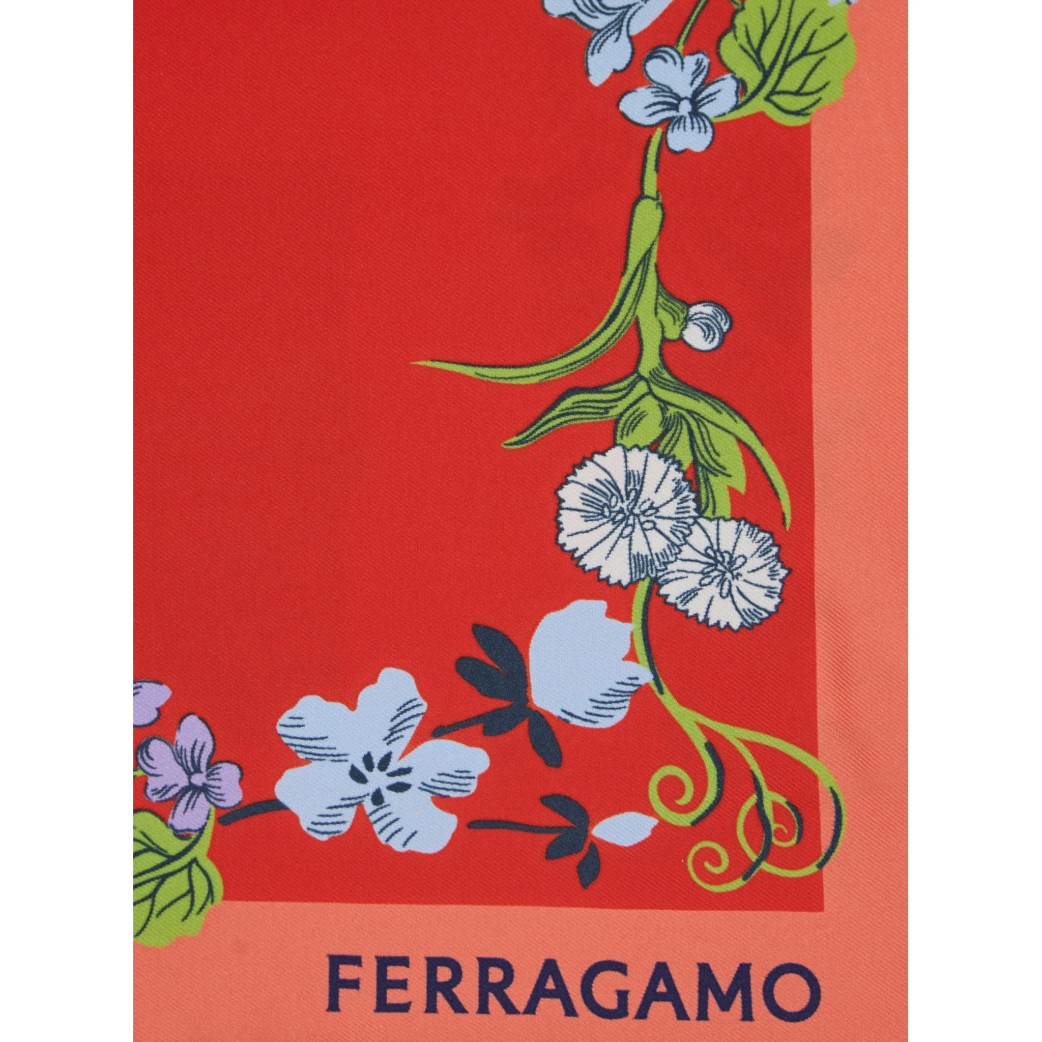 Red Scarf with Floral Print and Logo Lettering in Silk Woman
