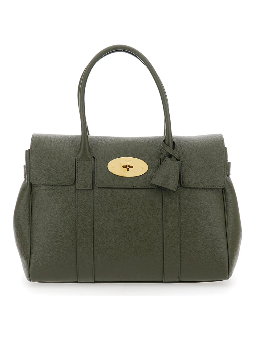 Bayswater Green Handbag with Twist-Lock Closure in Grained Leather Woman