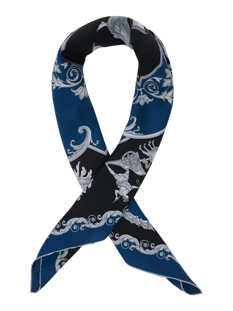 Blue Scarf with Geometric All-Over Motif in Silk Man alternative