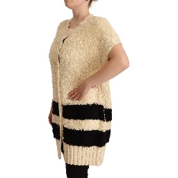 Beige Black Short Sleeve Button Cardigan Sweater