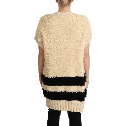 Beige Black Short Sleeve Button Cardigan Sweater