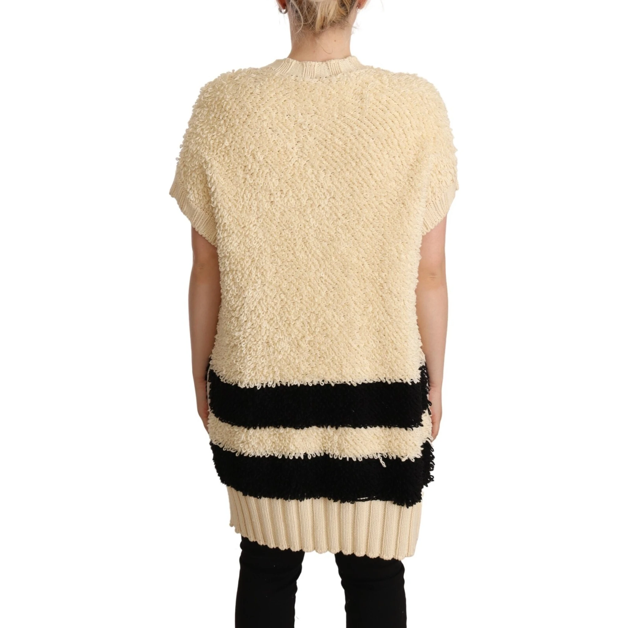 Beige Black Short Sleeve Button Cardigan Sweater