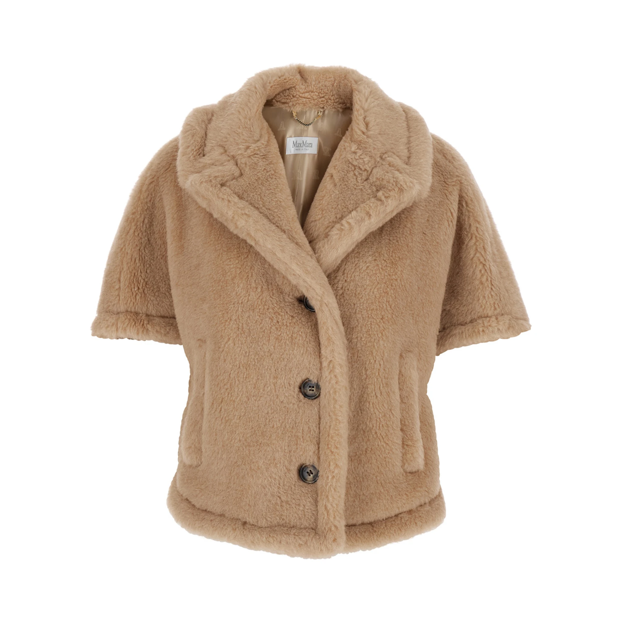 Corvino Beige Cape with Classic Lapels and Short Sleeves in Fur Woman