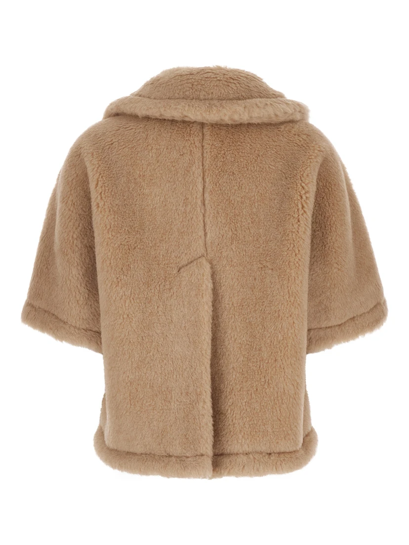 Corvino Beige Cape with Classic Lapels and Short Sleeves in Fur Woman